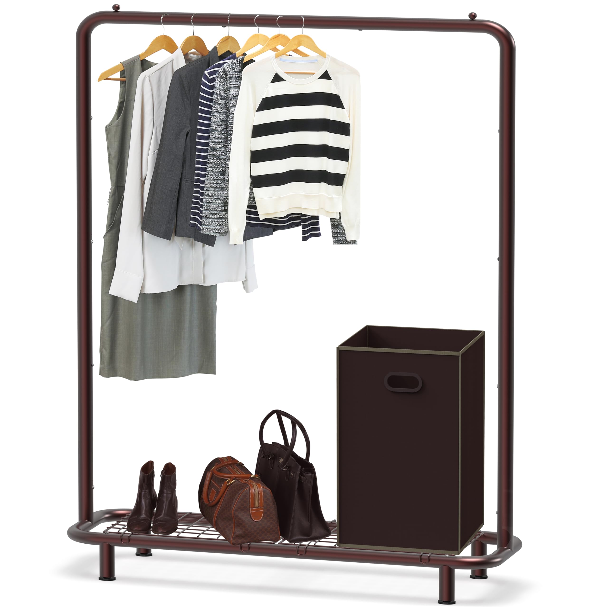 Photo 1 of Simple Houseware Clothing Rack with Industrial Pipe and Bottom Shelves, Bronze