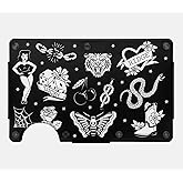 Ridge Wallet for Men - Slim Minimalist Compact Wallet and Card Holder, RFID Protected Front Pocket Wallets for Men with Integrated Cash Strap (American Traditional Tattoo B&W)