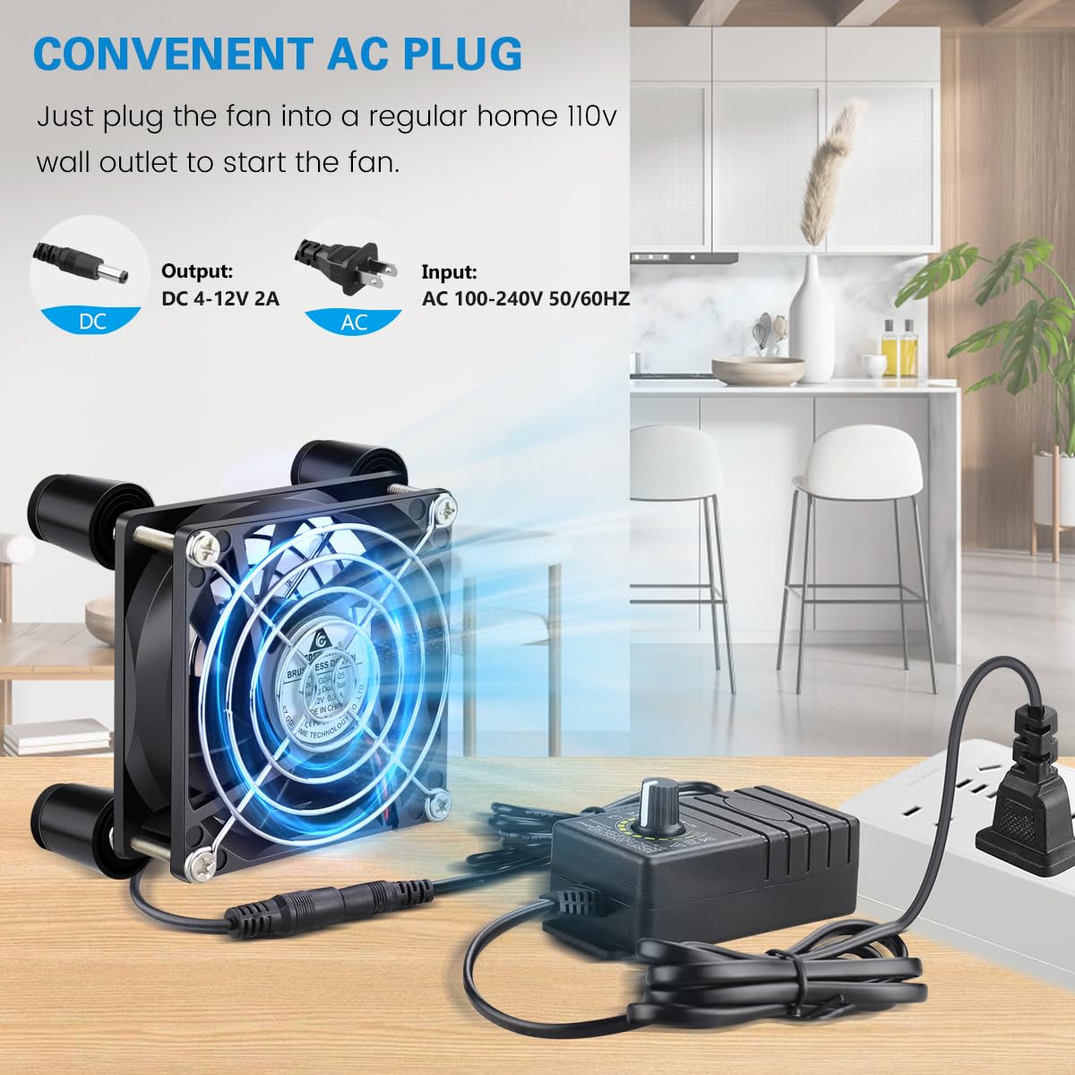 Mua GDSTIME 80mm x 25mm Computer Fan with AC Plug, 100V-240V Variable ...