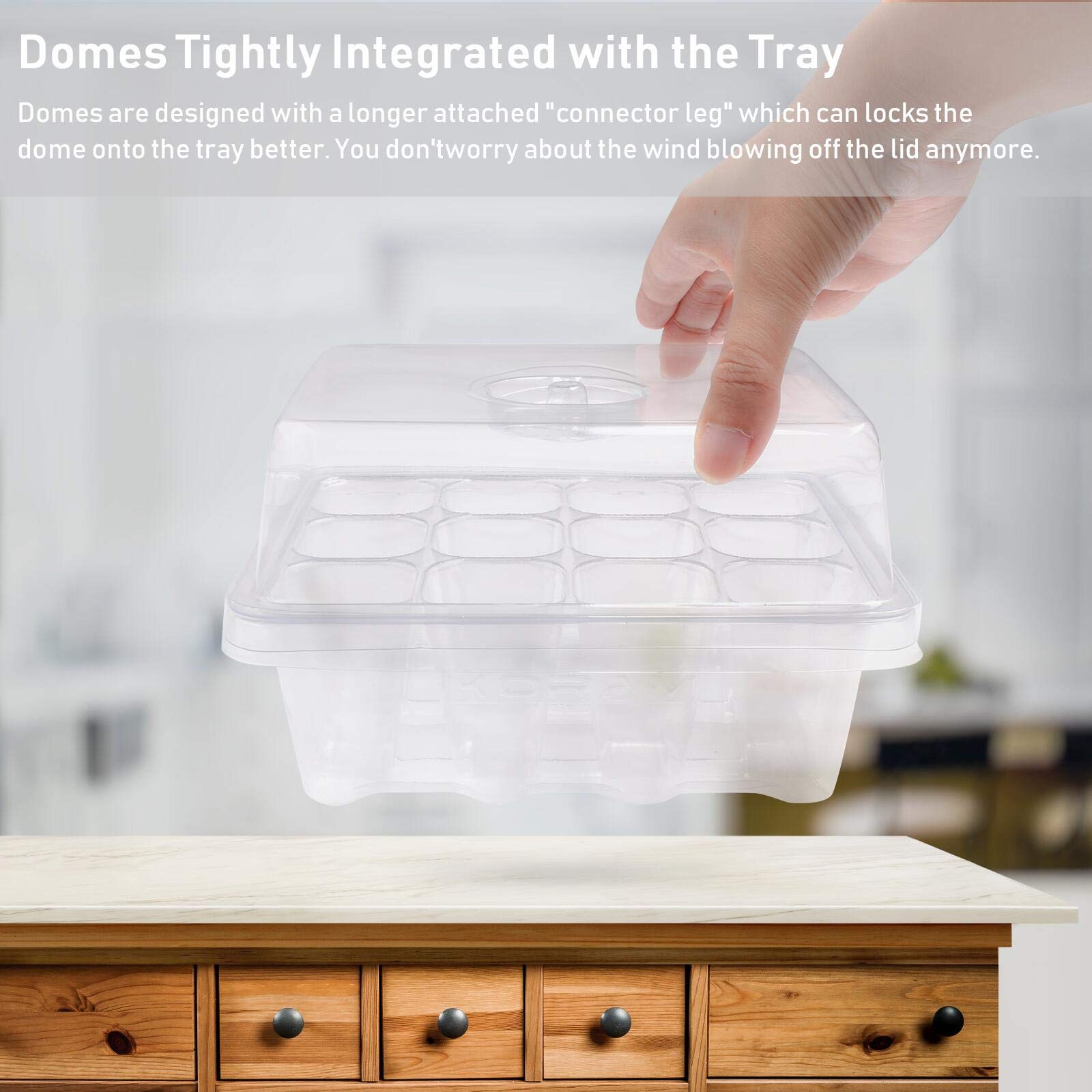 KORAM 10-Pack Seed Started Tray 120 Cells Clear Seedling Starter Tray Humidity Adjustable Seed Starter Kit with Lid Base Plant Tags and Hand Tool Kit (C12)