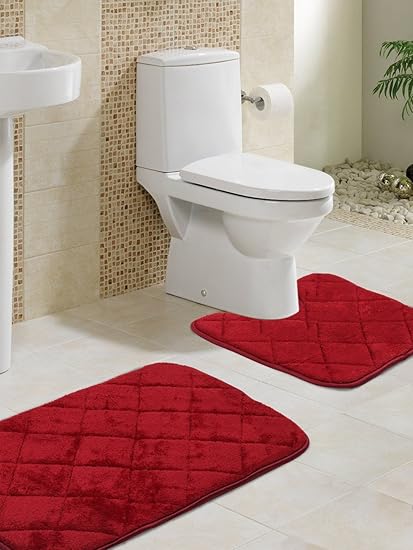 Lushomes Maroon Super Soft Memory Foam bathmat Set (Bathmat Size 20x 30 + Contour Set 20x20, Two Pc Set)