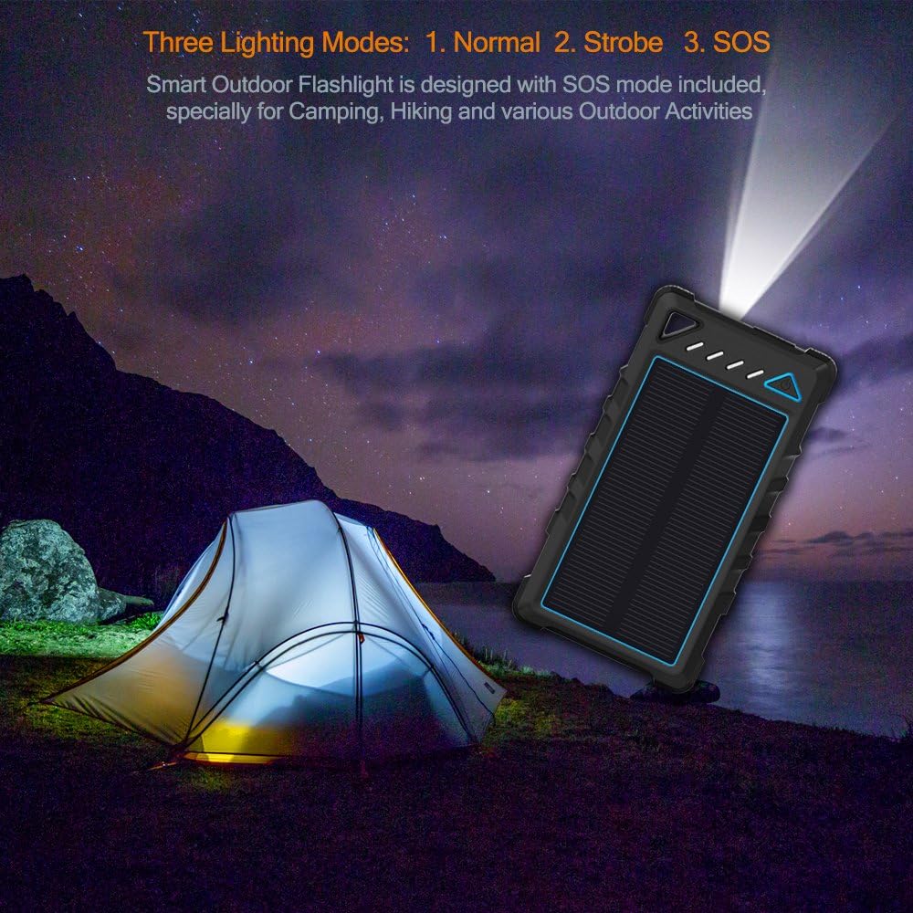 Portable Solar Charger, BEARTWO 10000mAh Ultra-Compact External Batteries with Dual USB Ports, Solar Power Bank with Flashlight for Camping, Outdoor Activities