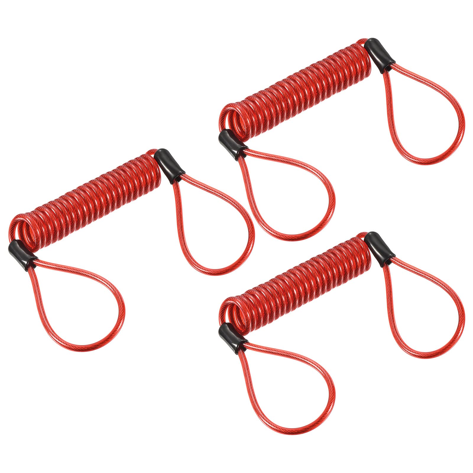 PATIKIL Security Steel Cable 3.5mm x 1.5m/4.92ft Coated Spring Luggage Lock Wire Rope with Double Loop Red 3 Pack