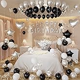 Happy Birthday Decorations for Men,Happy Birthday Banner Silver and Black Balloons for 21st,25th 27th 30th 35th 40 50 60th Birthday Decorations