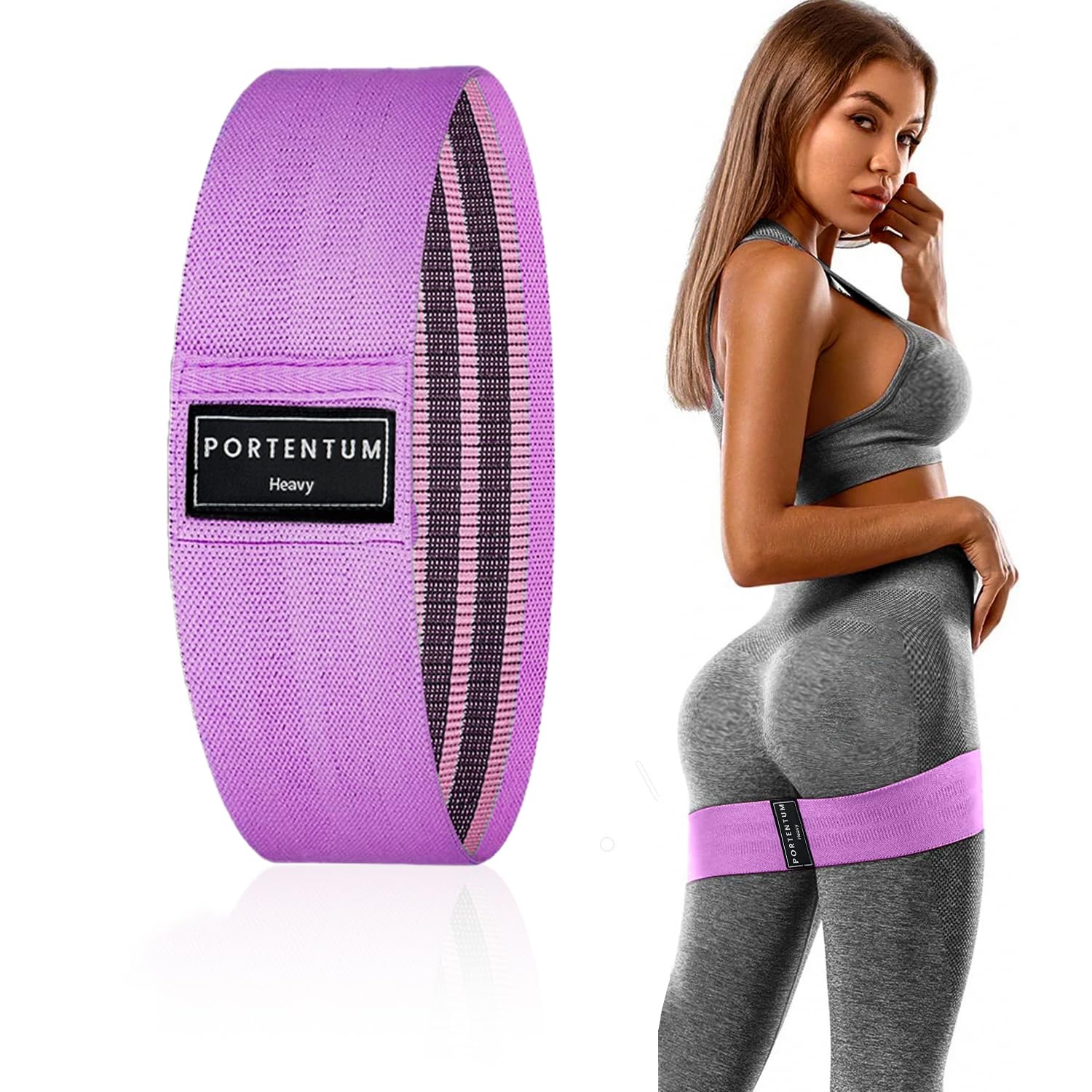 PORTENTUM 1 unit strong elastic bands for fitness, anti-slip fabric bands for Crossfit, Yoga, Glutes and other sports. Includes video tutorial.