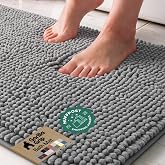 GORILLA GRIP Bath Rug Mat for Bathroom, Absorbent Chenille, 24x17 Grey | Soft Thick Quick Dry Microfiber Mats, Rubber Backing