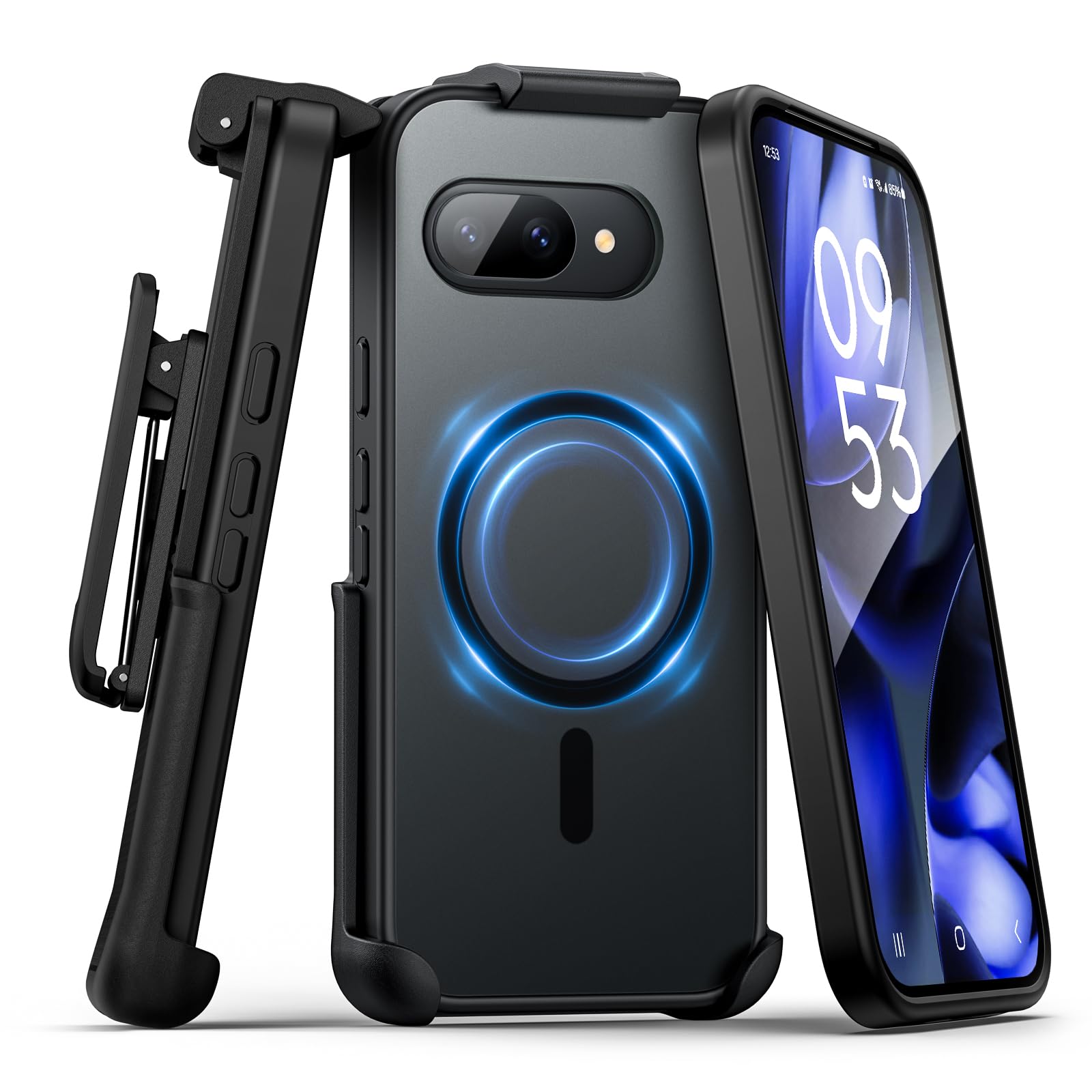 Encased SlimShield for Google Pixel 9a Case with Belt Clip (2025) Dual Hybrid Cover with Holster (Compatible with Magsafe) Black