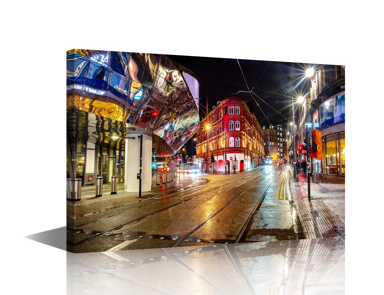 TISHIRON Birmingham City Canvas Wall Art Night Life in the Center of Birmingham UK Skyline for Wall Decora for Living Room Office Bedroom Home Decor Stretched Framed Ready to Hang - 24 x16Inch