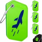 Leevanoo 4 Pack Silicone Luggage Tags, Privacy Protection, Flexible Durable with Stainless Steel Loop, Contact Info ID Card, Easy to Write & Spot for Suitcases, Backpacks, Travel Essentials(Green)