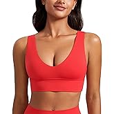 CRZ YOGA Butterluxe Womens V-Neck Longline Sports Bra - Wireless U-Shaped Open Back Yoga Low Impact Padded Crop Top