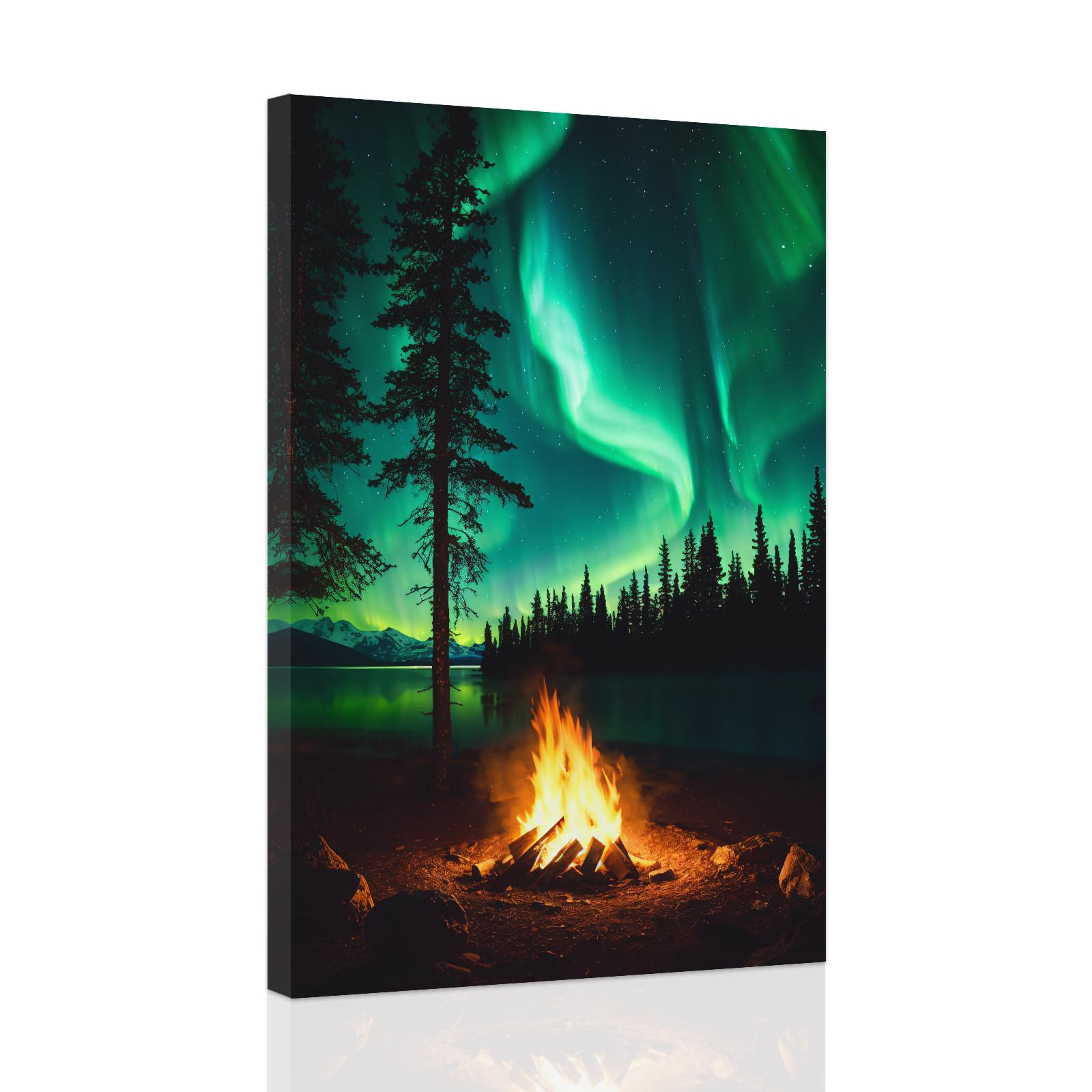 CCWACPP Aurora Borealis Wall Art Canvas Northern Lights Painting Nature Prints Landscape Snow Mountain Decor for Living Room Bedroom Home Framed (D, (30.00 x 45.00 cms))
