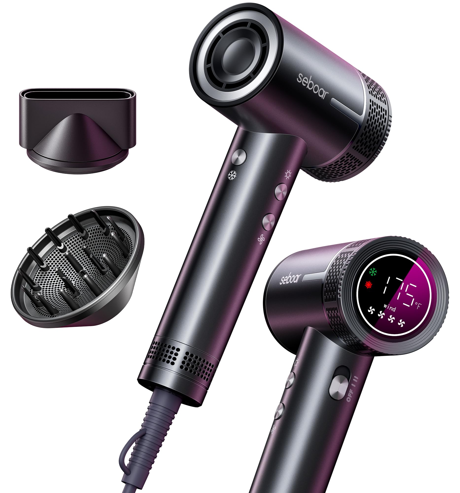 Photo 1 of seboar High-Speed Ionic Hair Dryer with Diffuser, Professional LCD Display Thermo-Control Blow Dryer, 1500W Fast Dry, 500 Million Negative Hairdryer, Low Noise, Lightweight for Travel Home Salon