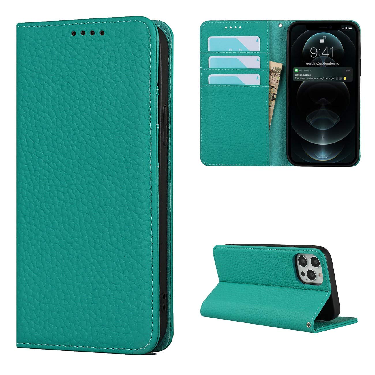 Copmob Phone Case iPhone 12 Pro Max,Flip Genuine Leather Wallet Case,[4 Slots][Magnetic closure][With Lanyard],Protective Cover Case for iPhone 12 Pro Max - Sky Blue