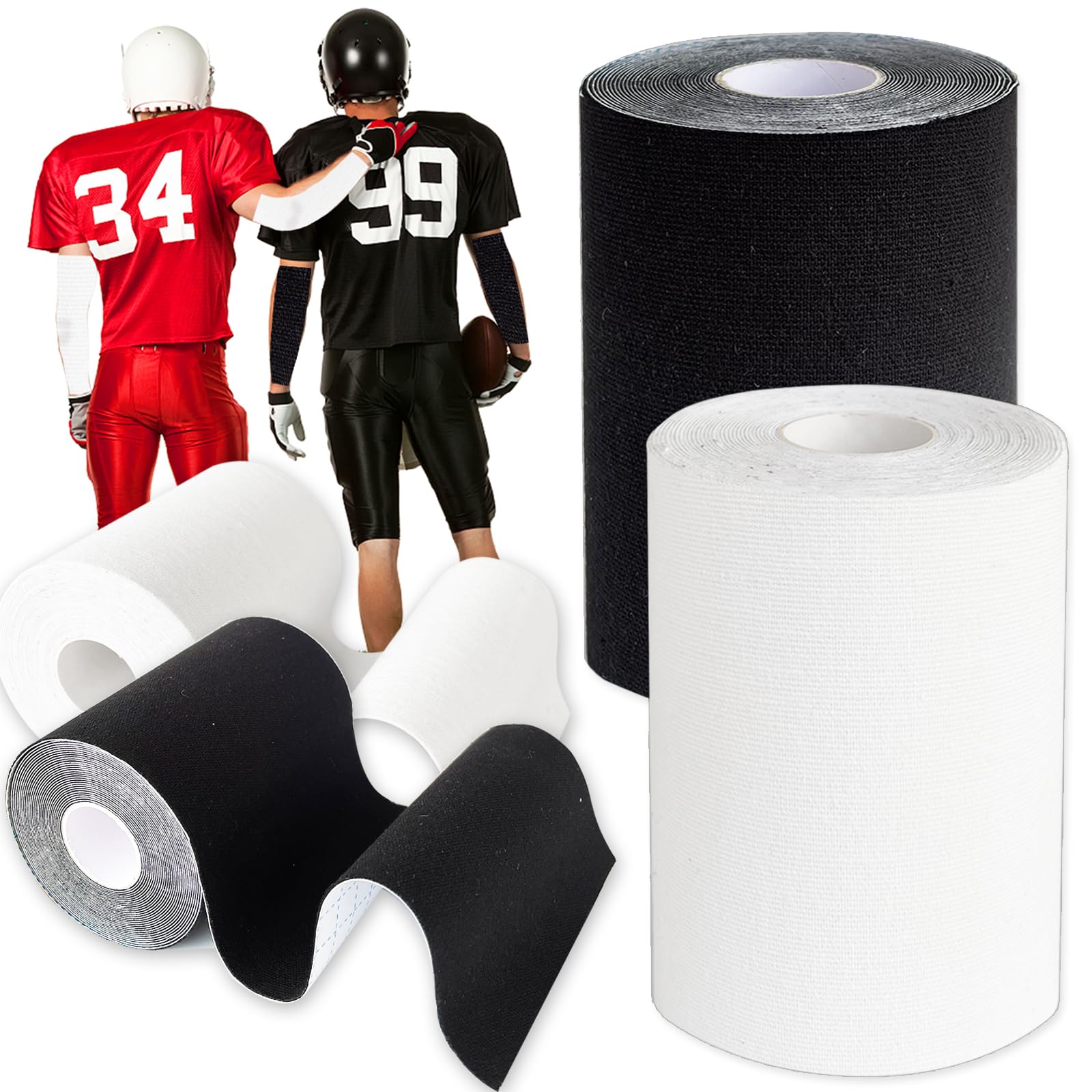 Photo 1 of 2 Rolls Football Turf Tape,10.9 Yards Sports Extra Wide Athletic Arm Tape,Ultra Sticky Sport Tapes Protect Elbows from Scraping Burn(Black,White)