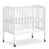 Dream On Me 2-In-1 Lightweight Folding Portable Stationary Side Crib In White, Greenguard Gold Certified, Baby Crib To Playpen, Folds Flat For Storage, Locking Wheels