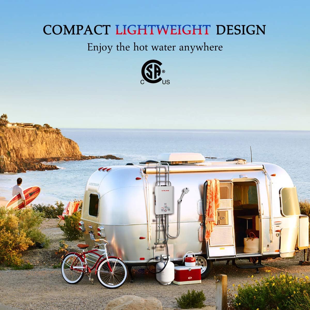 Tankless Water Heater, GASLAND Outdoors BE158 1.58GPM 6L Outdoor Portable Gas Water Heater, Propane Water Heater, Overheating Protection, Easy to Install, Use for RV Cabin Barn Camping Boat, White - - 