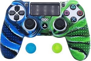 ZOMTOP PS4 Controller DualShock4 Skin Grip Anti-Slip Silicone Cover Protector Case for Sony PS4/PS4 Slim/PS4 Pro Controller with 2 Thumb Grips (Black Blue Green Stripes)