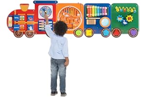 WOODMAM Train Activity Wall Busy Board Panels | 11-in-1 Wooden Sensory Wall Panel for Kids, Toddler Montessori Learning Activity Center, Perfect for Toddler Playroom Nursery Classroom Dentist Waiting Room