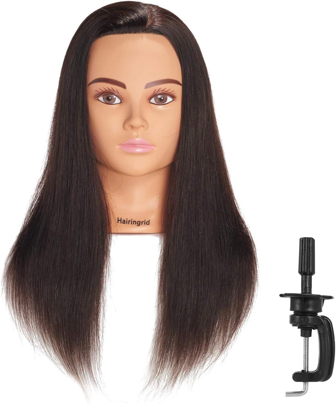 Hairingrid Mannequin Head 20"-22" 100% Human Hair Hairdresser Cosmetology Mannequin Manikin Training Head Hair and Free Clamp Holder (1906LB0214)