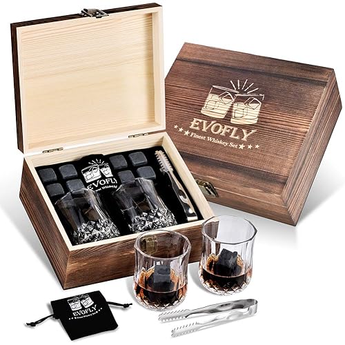 Gifts for Men Women, Whiskey Stones Set with Glasses, Drinking