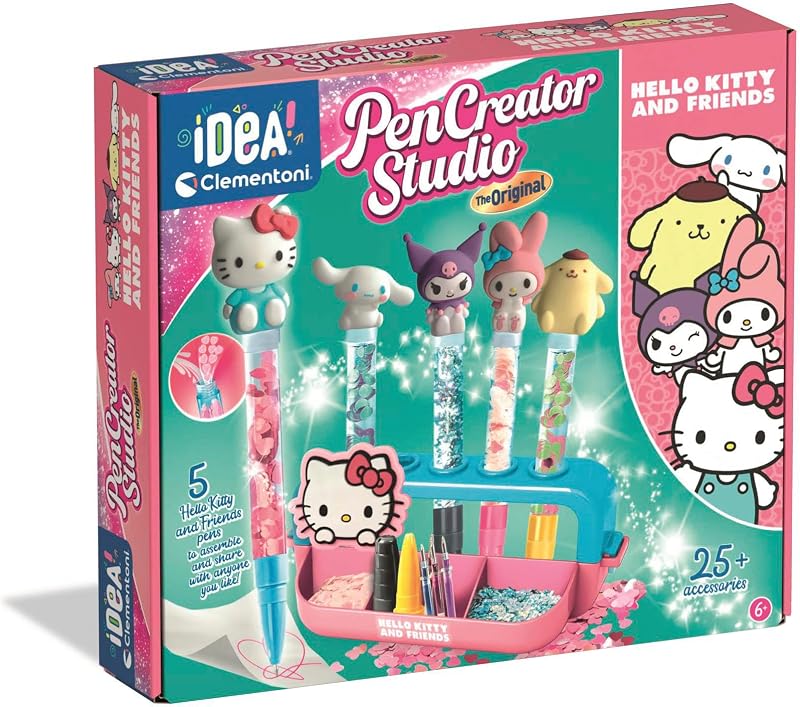 Idea - Laboratorio delle Penne Hello Kitty, Kit Creativo per Bambini 6+ Anni, con 25+ Accessori e 5 Penne Personalizzabili con Personaggi, Lingua Italiana, 18276