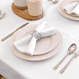 Encasa XO White Cloth Napkins Set of 6 17x17 in Cotton Dinner Napkins view 2