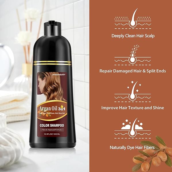 ONILYUA DARK BROWN HAIR DYE SHAMPOO, ARGAN OIL HAIR COLOR SHAMPOO FOR MEN & WOMEN, 3 IN 1 HAIR DYE SHAMPOO 16.9 FL OZ, EASY TO USE, SHAMPOO PARA CANAS FOR GRAY HAIR COVERAGE