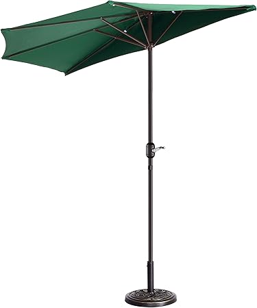 Amazon Com Villacera 83 Out5462 9 Outdoor Patio Half 5 Ribs Fade Resistant Condo Or Townhouse Umbrella In Forest Green Garden Outdoor