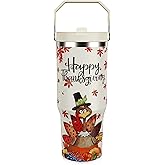 HOWSEESNOW 30oz Fall Tumbler with Handle and Flip Straw, Fall Gifts for Women, Reusable Stainless Steel Thanksgiving Tumbler, Insulated Leak Proof Travel Coffee Mug, Thanksgiving Gifts