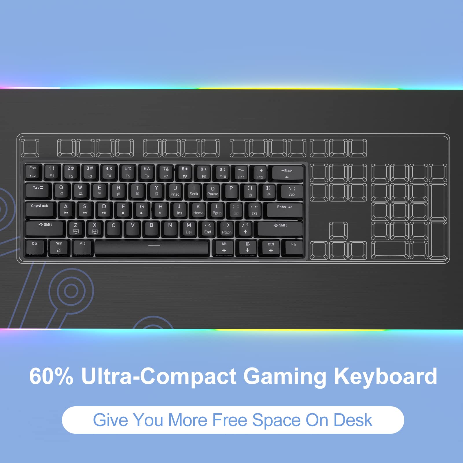 DIERYA 60% Mechanical Keyboard, DK61se Wired Gaming Keyboard with Blue Switches, LED Backlit Ultra-Compact 61 Keys Mini Office Keyboard for Windows Laptop PC Gamer Typist（Black）