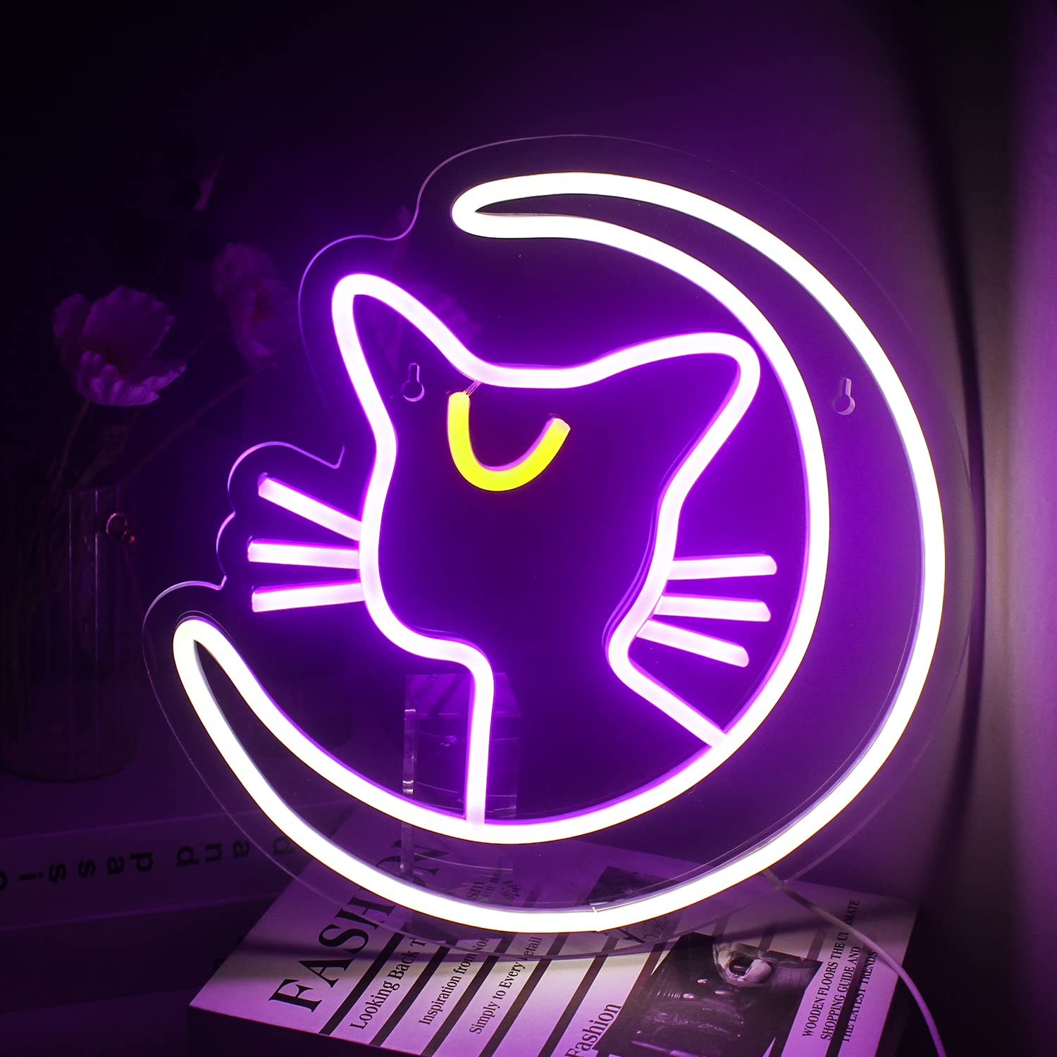 Anime Neon Signs for Wall Decor, Sailor Moon Neon Lights for Bedroom, Cat Light Sign with USB Powered for Anime decor, Game Room, Kid's Room