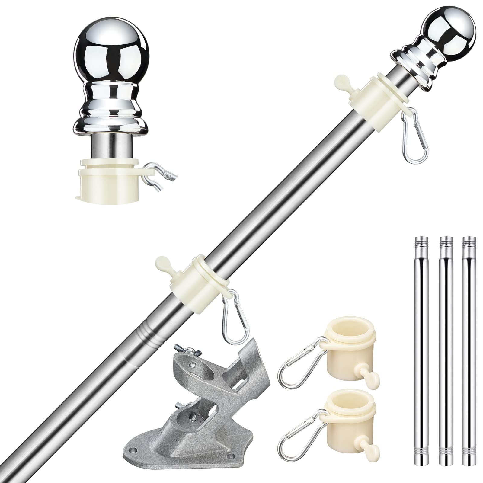 HORSE SECRET 5FT Pole Kit with Bracket Outdoor Wall Mount Stainless Steel Flagpole
