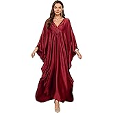 RanRui Caftans for Women Solid Color Chiffon Plus Size Kaftan Dresses Beach Cover Up V Neck Batwing Sleeve Caftans Loungewear