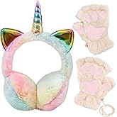 Goodangie00 Cute Rainbow Unicorn Earmuffs Winter Warm Fluffy Rainbow Ear Faux Fur Earmuffs for Girls Boys Kids
