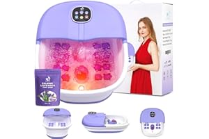 FUTURECARE Foot Spa Bath Massager with Heat Bubbles and Vibration Massage and Jets, 16OZ Calming Lavender Foot Soak Epsom Salt, Collapsible Foot Bath Bucket with Infrared Relieve Stress & Remote Control - Purple
