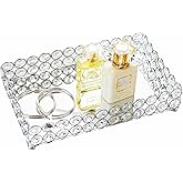 Feyarl Crystal Perfume Tray Cosmetic Makeup Vanity Tray Jewelry Trinket Rings Earrings Organizer Decorative Tray Storage for Home Deco Wedding Dresser Tabletop Girl Women Gift(10" x 6 "Silver)
