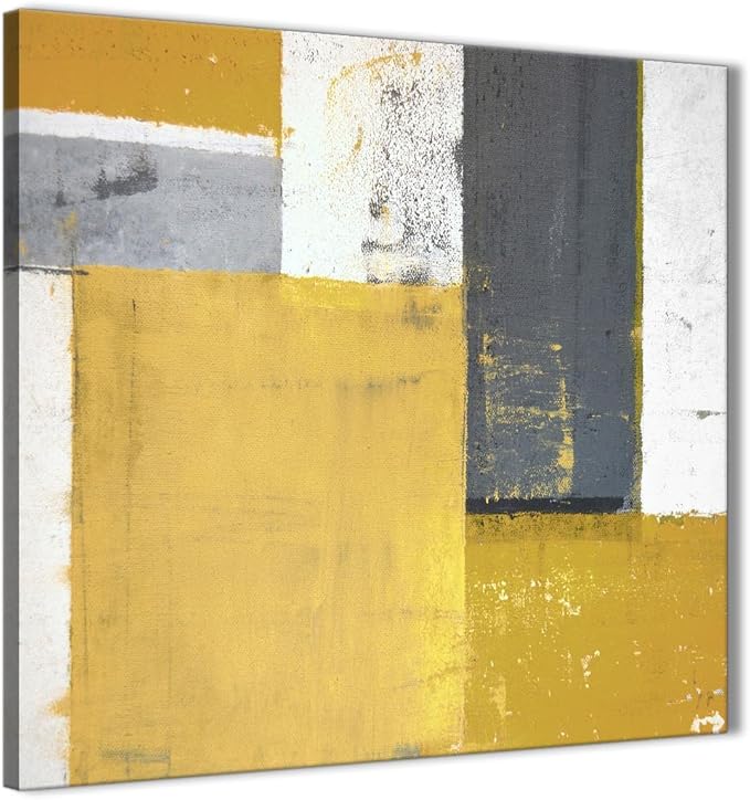 Wallfillers Mustard Yellow Grey Abstract Painting Canvas Wall Art Print