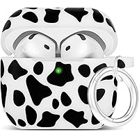 Picture of Silicone Cow AirPods 4 Case 2024, YOMPLOW Case Cover with Cleaner Kit for Apple Airpods 4th Generation Floral Print Soft Flexible Cover for Air Pod 4th Women Girls, Skin with Keychain - Black Cow