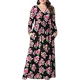 PEVRL Plus Size Maxi Dresses for Curvy Women V Neck Casual Long Dress with Pockets 1X-5X