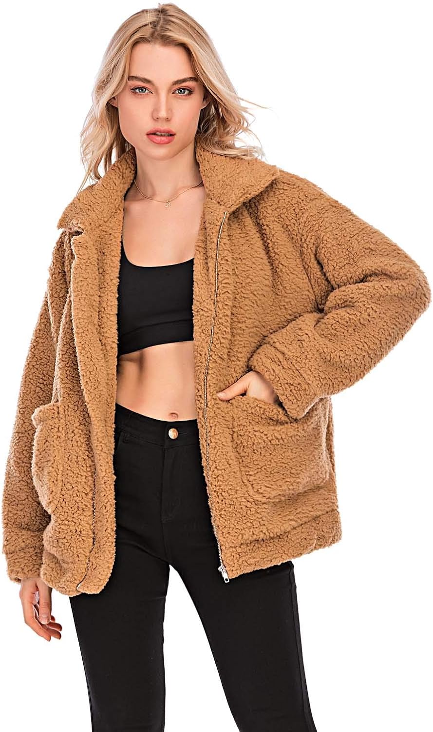 Comeon Women's Faux Fur Jacket Shaggy Jacket Winter Fleece Coat Outwear Shaggy Shearling Jacket at  Women's Coats Shop