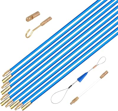SETROVIC-UK 11' Fiberglass Fish Tape Pull Kit 10 Rods Wire Cable Running Tool
