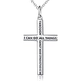 Alphm S925 Sterling Silver Cross Bible Verse Faith Christian Inspirational Pendant Necklace for Men Women