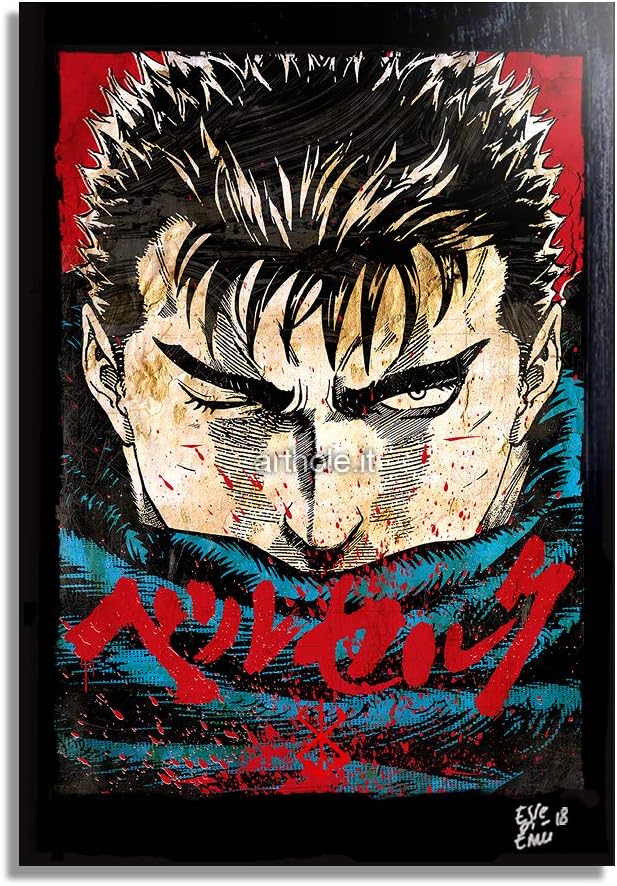 Gatsu/Guts from Berserk by Kentaro Miura - Pop-Art Original Framed Fine Art Painting, Image on Canvas, Artwork, Movie Poster, Anime, Manga