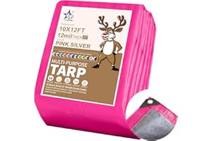 STARPYNG - 12 Mil Pink/Silver 10x12 Feet Tarp - Heavy Duty Poly Tarp - Cover,Waterproof, UV Resistant, Weather Resistant, Cover Cars, Boats, Courtyards,Camping