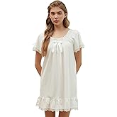 Nanxson Cotton Nightgown for Women Short/Long Sleeve Princess Nightdress Victorian Nightwear Lace Ruffled Nighties with Bow