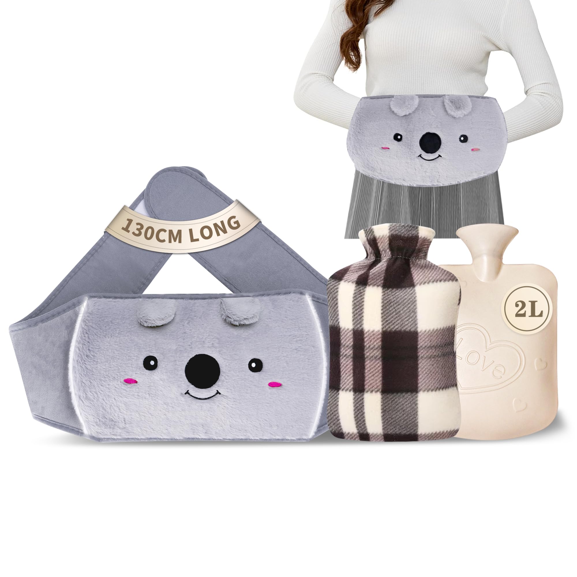 Photo 1 of Hot Water Bag, Hot Water Bottle wtih Cover, 2L Rubber Warm Hot Water Bottles Pouch with 130cm Long Soft Waist Cover for Neck, Shoulder, Back, Hand, Legs and Period Pain Relief