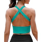 AngiMelo Womens Longline Sports Bra Square Neck Workout Tops Support Crop Tank Strappy Yoga Top Built in Bra Teens