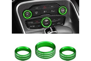UZZH 3PCS AC Air Conditioner Switch Button Knob Cover, Car Interior Decor Accessories Radio Volume Control Knob Decals for Dodge Challenger Jeep Grand Cherokee Charger Durango Journey Chrysler (Green)