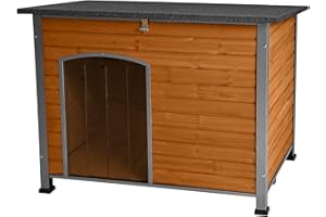 SUUMERPETY Indoor Outdoor Dog House,Anti-Chewing Iron Frame Dog Kennel,Wood Warm Pets Home,Weatherproof Outside Shelter (43.3" (L) x 29.4" (W) x 33.4" (H) Brown)