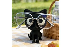 Decorative Animal Eyeglasses Stand, Phone Holder, Cat and Owl Design, Desk Decor Gift (Black)
